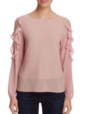 Soloiste Bush Pink Lace Inset Long Sleeve Blouse Size Medium